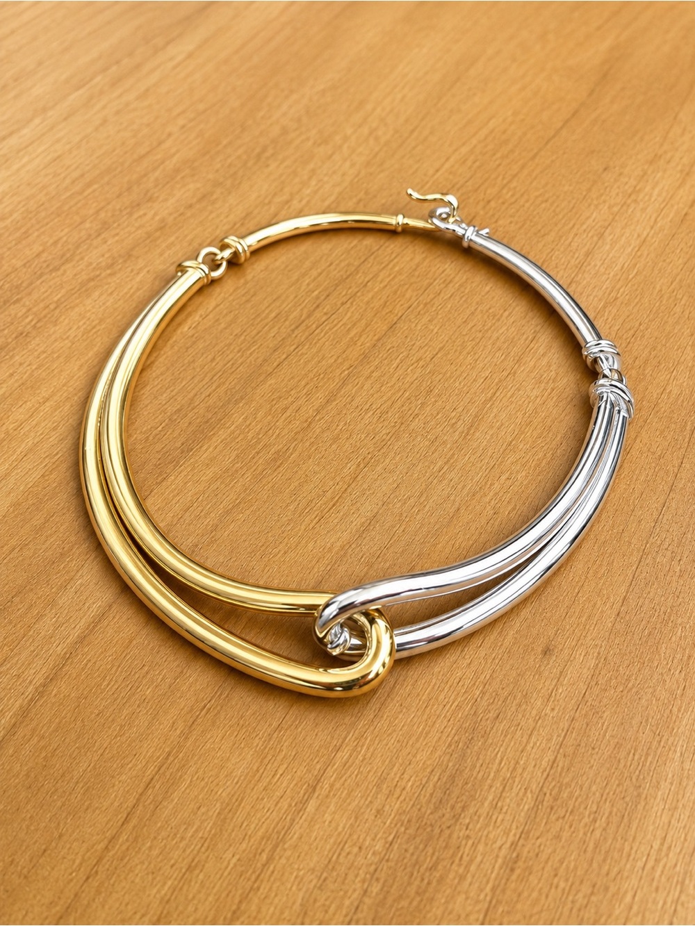 Kenneth Lane Gold Silver Tone Collar Necklace Statement Choker 6” Vintage